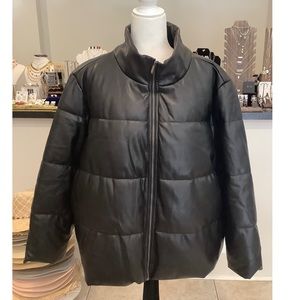 Vegan Leather Stand Collar Puffer